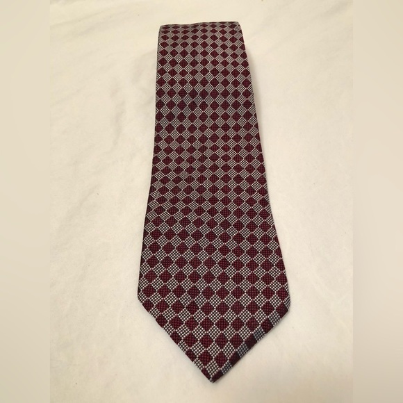 Lauren Ralph Lauren 100% Silk Neck Tie Check Square Red Gray Mens Made in USA - Picture 14 of 16